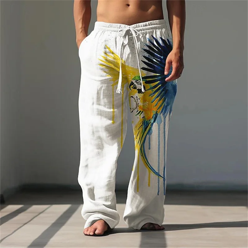 

Новые мужские модные повседневные брюки с 3D абстрактным принтом попугая, легкие дышащие брюки свободного кроя, мужские широкие брюки