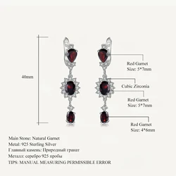 GEM'S BALLET 925 Sterling Silver Vintage Flower Earrings 4.88Ct Natural Red Garnet Gemstone Drop Earrings for Women Fine Jewelry