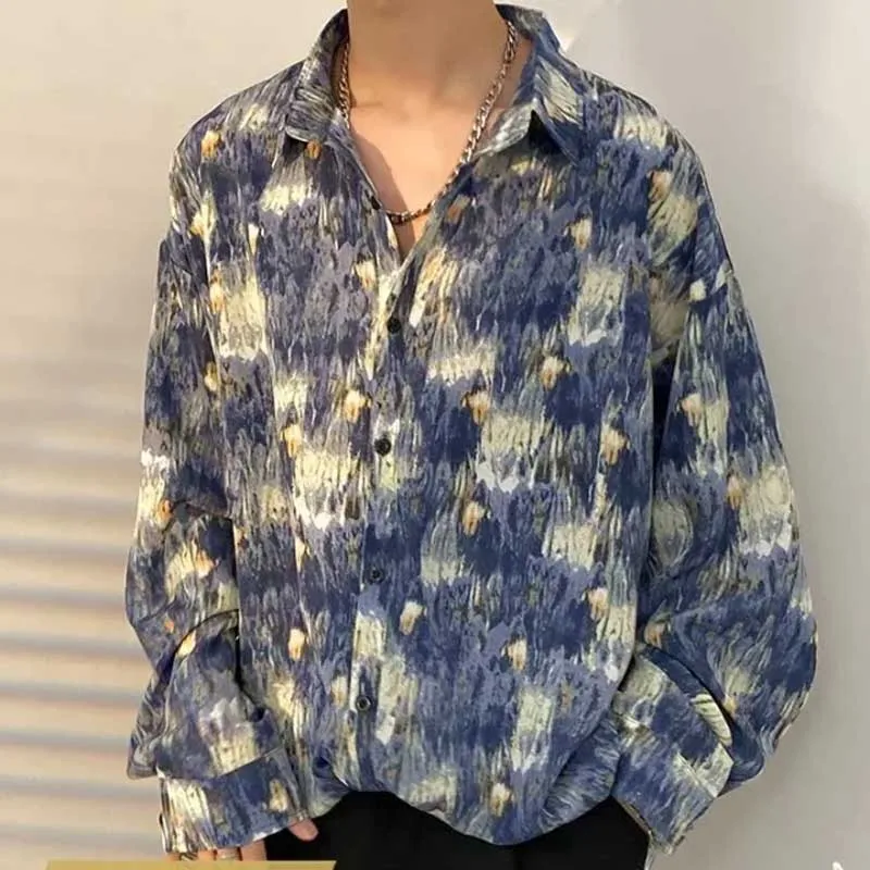Hong Kong Style Floral Floral All Match Printed Shirt Retro Spring and Autumn New Style Loose Fitting Shirt Long Sleeved Top