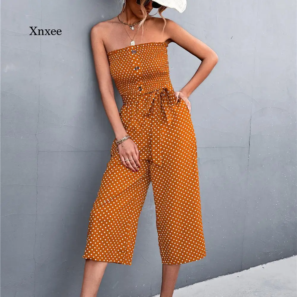 

Summer Tube Woman Rompers New Fashion Polka Dot Jumpsuits Strapless Chest Wrapping Overalls Loose Wide Leg Pants Playsuit 2022