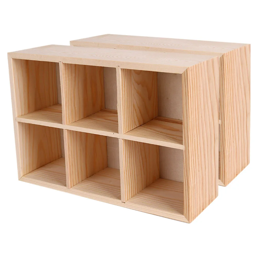 2 قطعة منظم مكتب خشبي 6 مقصورات صندوق تخزين متعدد الوظائف لأقلام الرصاص وأقلام التلوين وفرش المكياج والمكتب والمدرسة