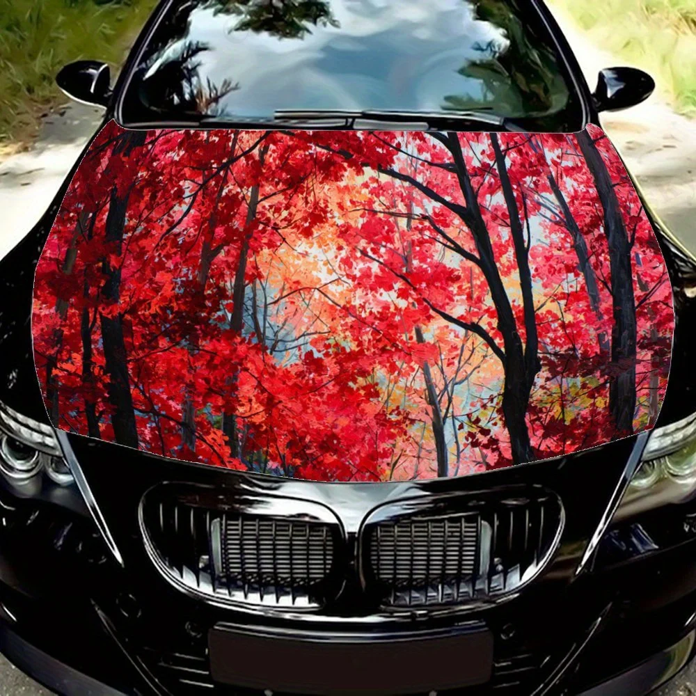

Виниловая пленка для автомобиля Blazing Maple Forest, водонепроницаемая наклейка на капот автомобиля из ПВХ, самоклеящиеся устойчивые к царапинам наклейки для крышки двигателя,
