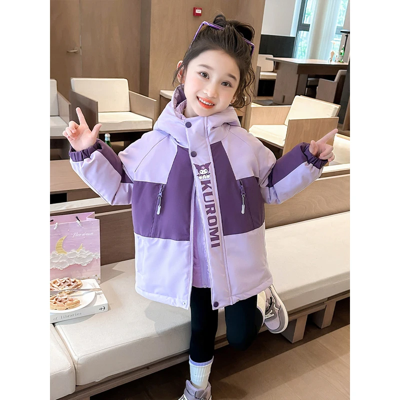 

Sanrio Kid Kuromi Plush Outdoor Jackets Cartoon Thickened Cotton-Padded Clothes Anime Autumn Winter Parka Cute Coat Girl Gift