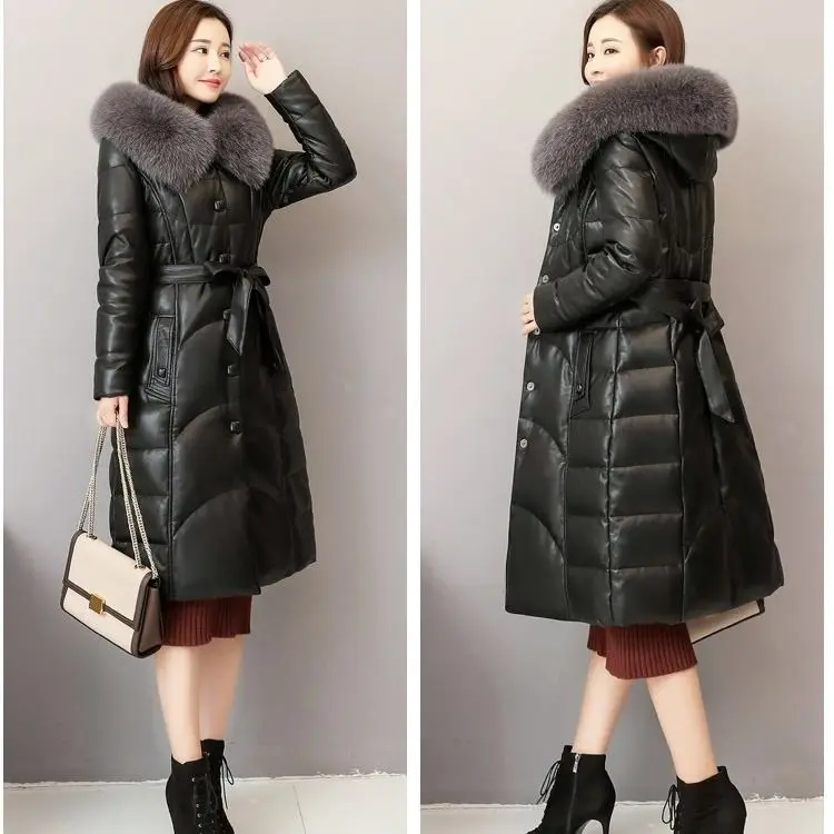 Women Warm black Winter Coat Imitation Fox Fur Collar pu Thick Leather Jacket Women Clothing Plus Size Winter Jacket