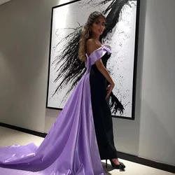 Customized Sheath Evening Dresses Bateau Neck Light Purple Long Sweep Train Women Wear Prom Gowns with Bow Vestidos De Novia