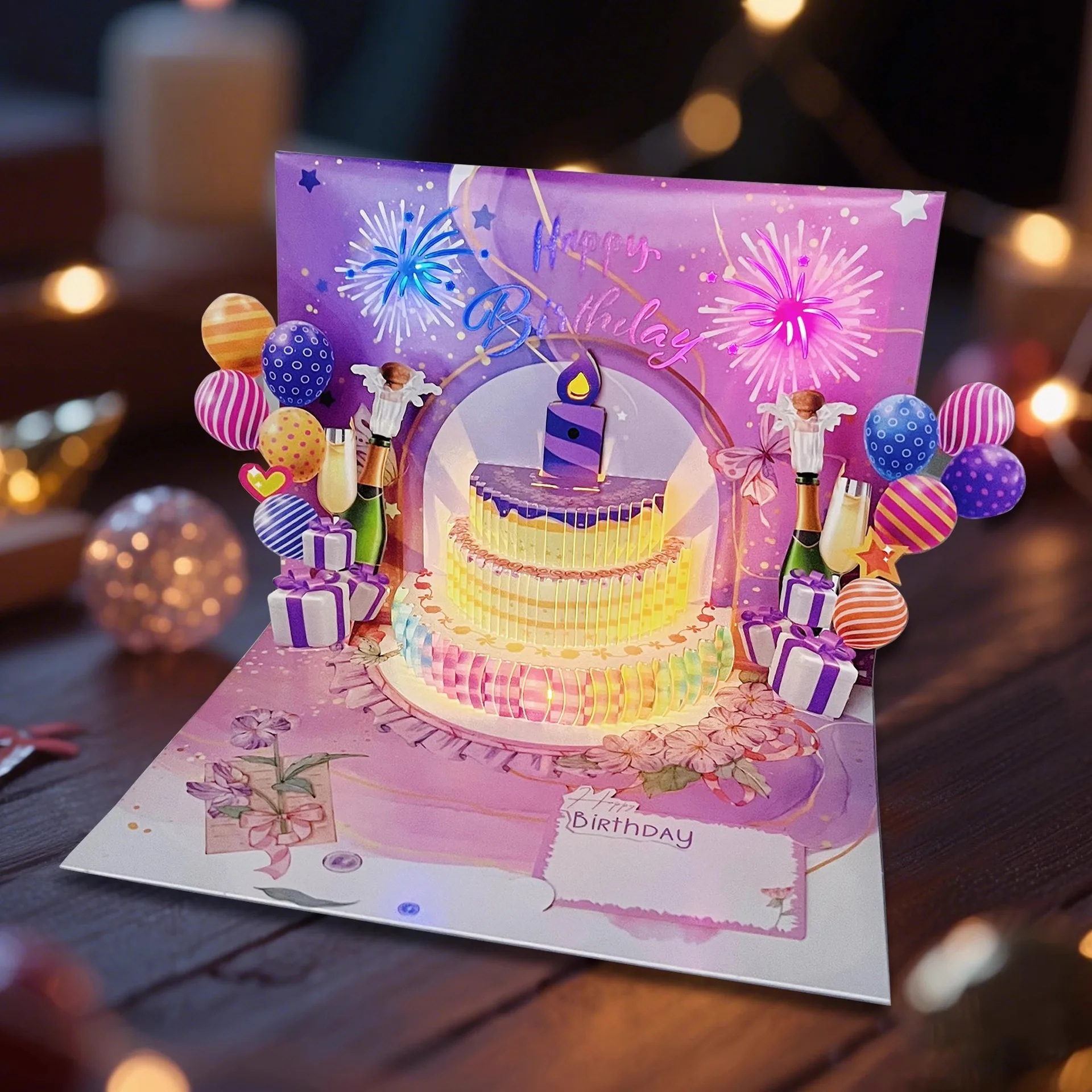 Birthday Card Music Balloon Candle Blowing 3D Cake Pop-up Greeting Cards Decoration High-end Blessing Card Ins Style Girly Heart
