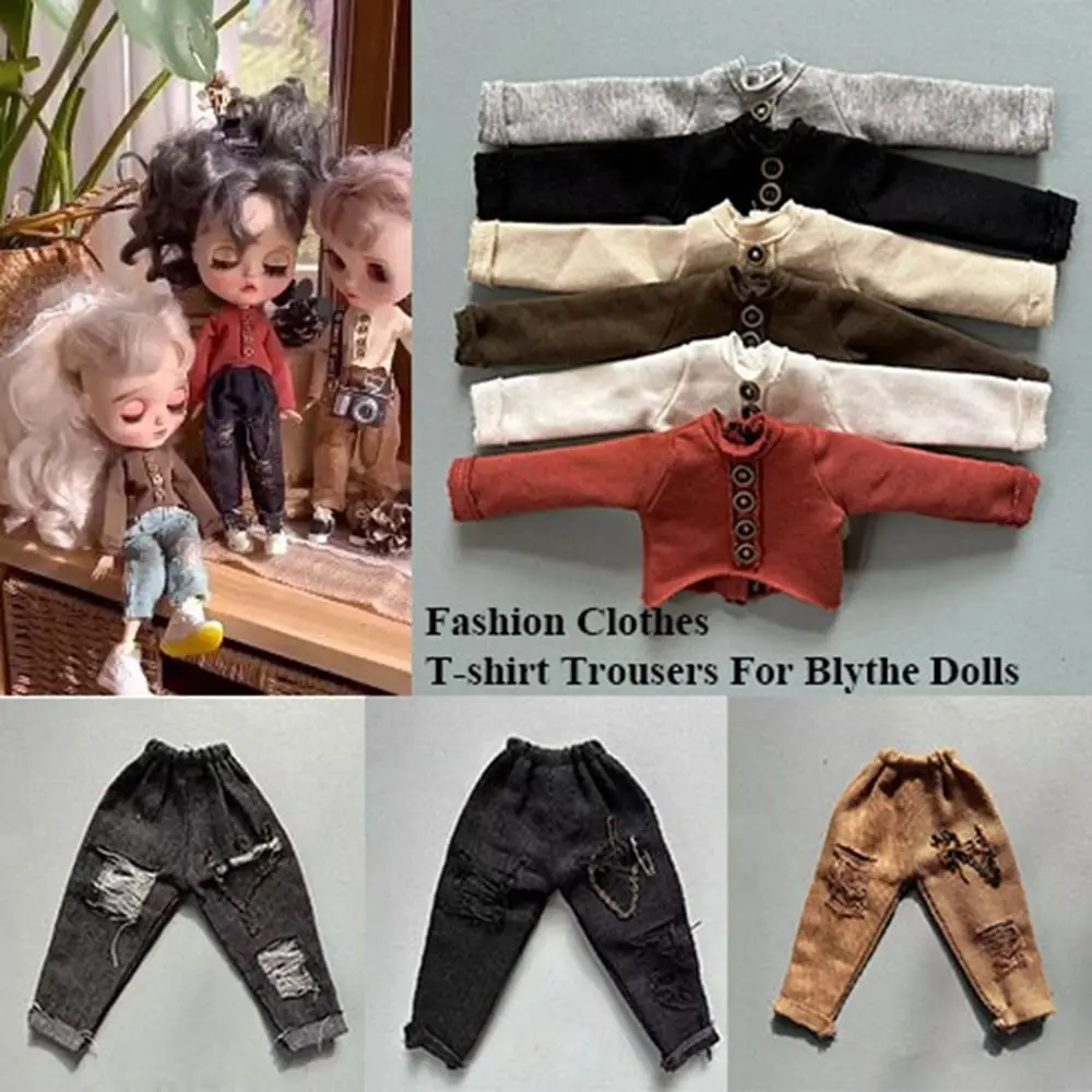 High Quality Fashion T-shirt Trousers Mini Cute Woolen Pants DIY Denim Pants For Blythe Dolls For OB22 OB24 Doll