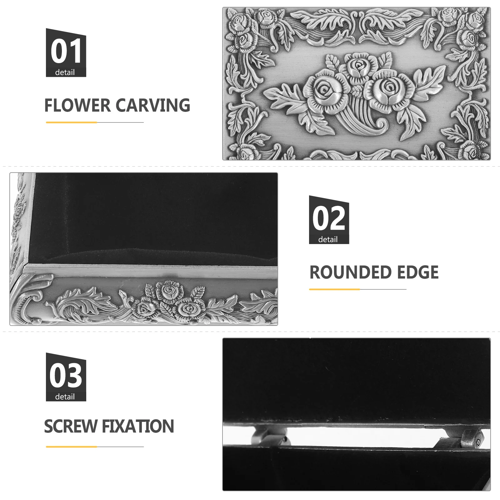 

Vintage Jewelry Box Zinc Alloy Rose Carved Footed Storage Case For Earrings Rings Lipstick Organizer Decorative Metal