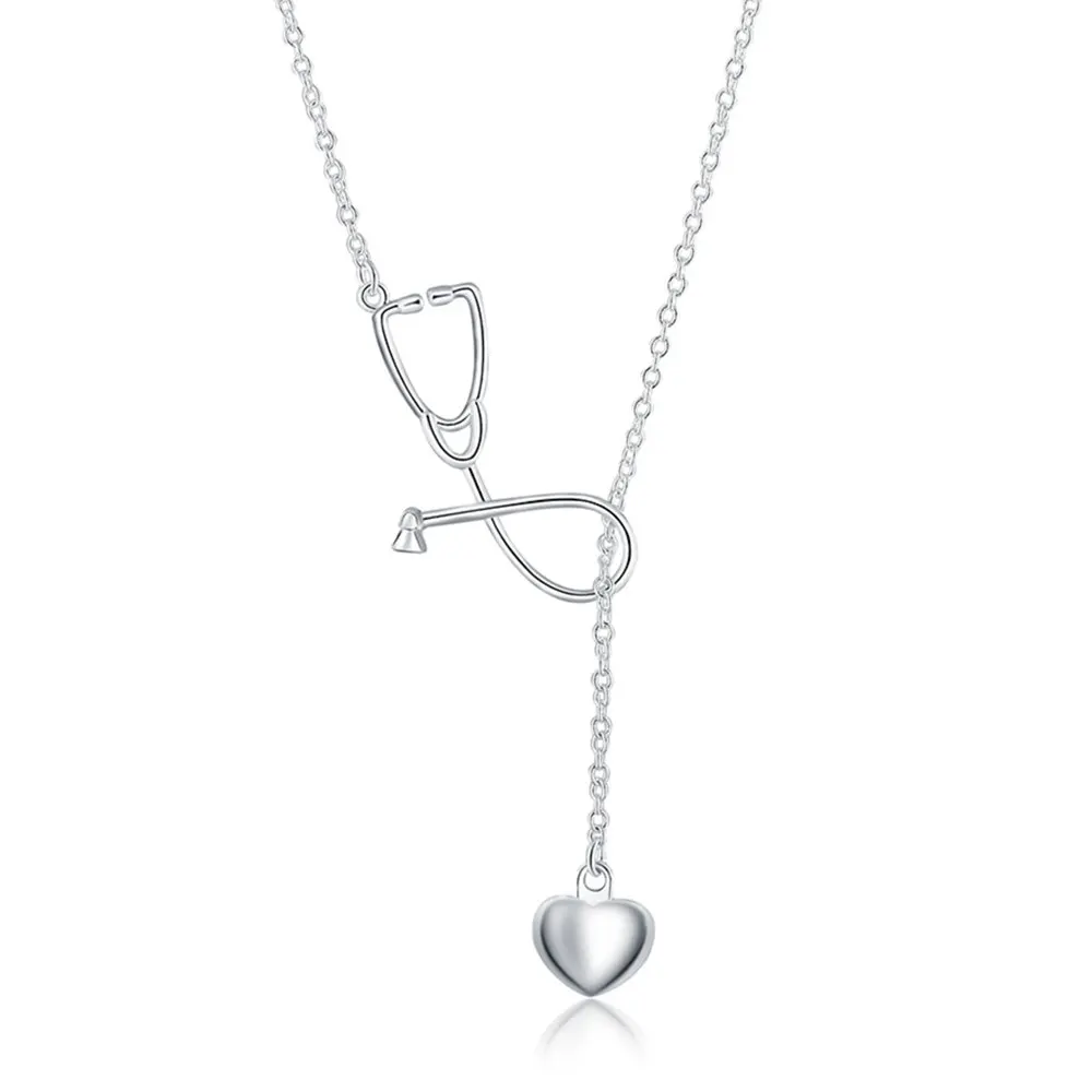 

Charms Wedding 925 Sterling Silver Women Lady Necklace Doctors Stethoscope Lariat Jewelry Cute Nice Gift