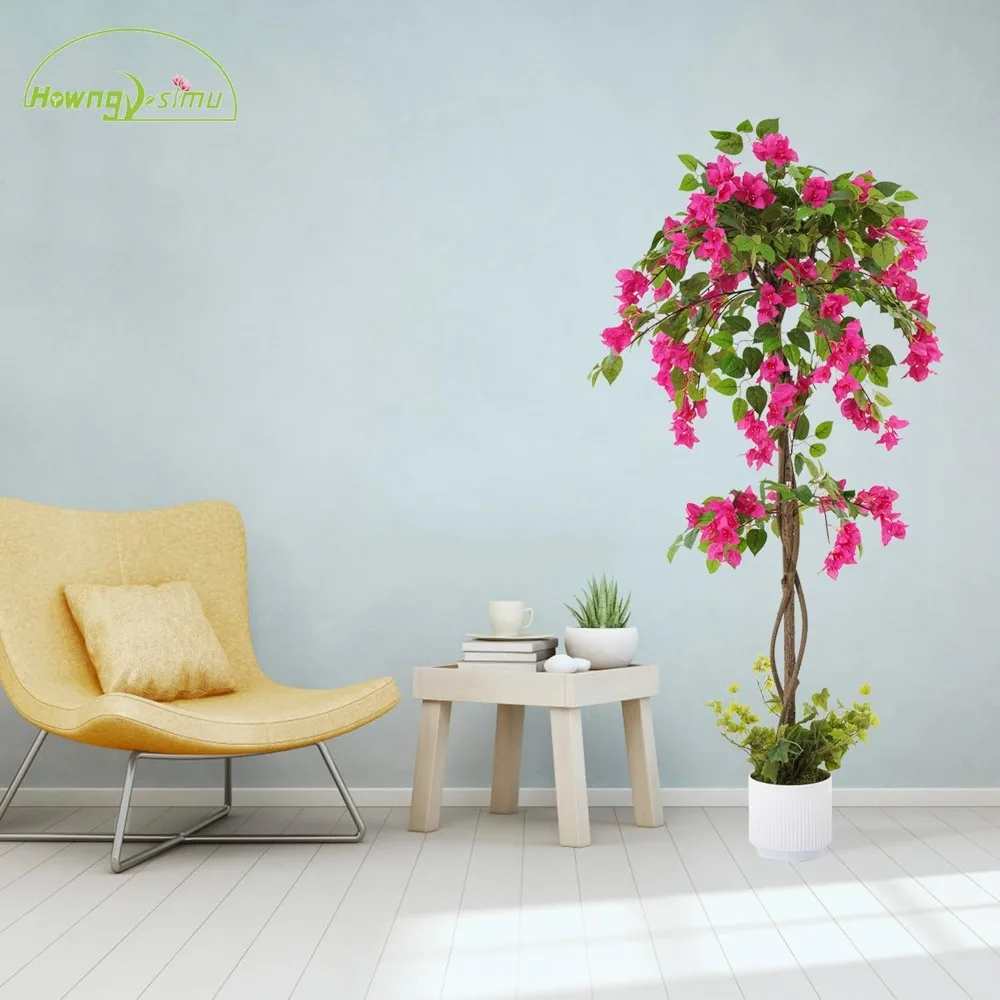 شجرة بوجينفيليا الاصطناعية، شجرة زهور من الحرير الصناعي نبات بوغينفيل مع زهور في وعاء بلاستيكي لحديقة المكتب المنزلي #5