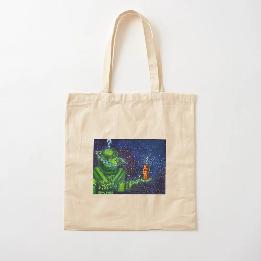 Cyber Space, handpainted space robots Tote Bag tote bags cloth bags canvas bags foldable reusable bag