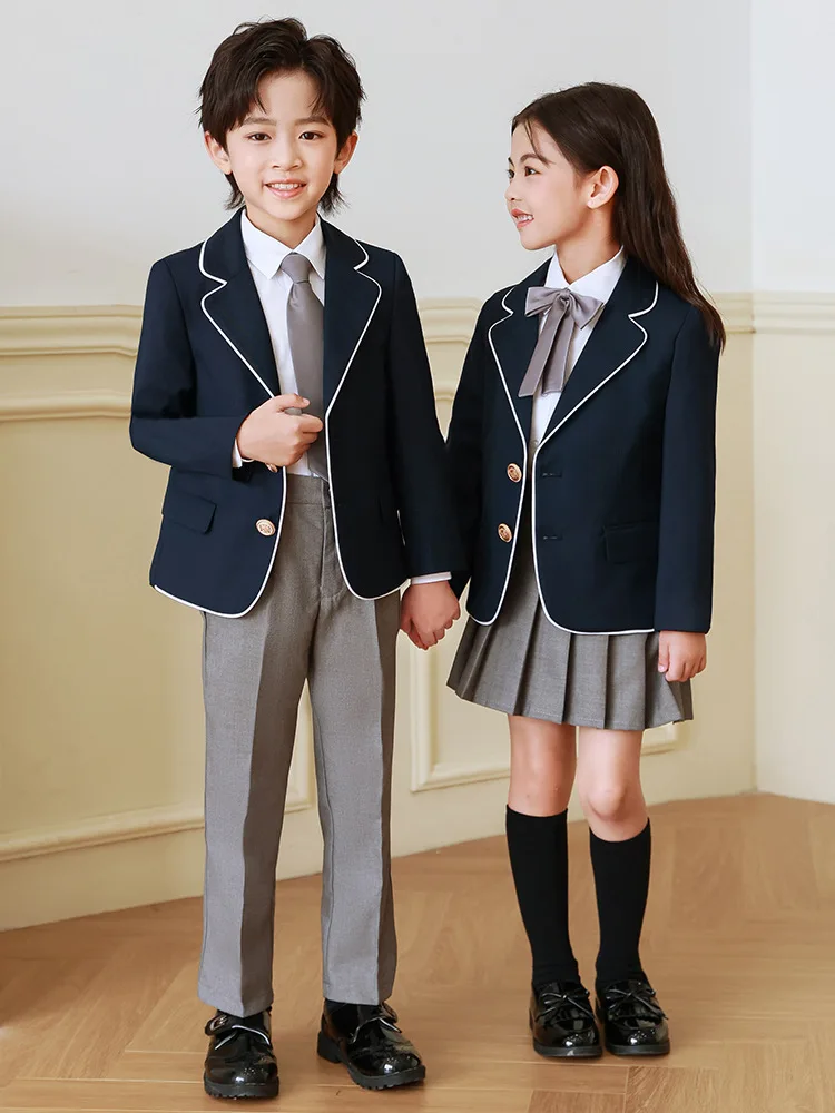Teenage Kids Fashion British School Uniforms Boys Blazers Pants Suits Girls Preppy Jacket Skirts Children Student Clothes Sets