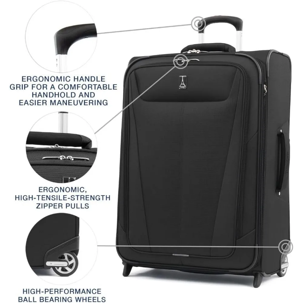 Equipaje vertical ligero y extensible de 2 ruedas, maleta unisex, negro, tamaño mediano, ideal para viajes