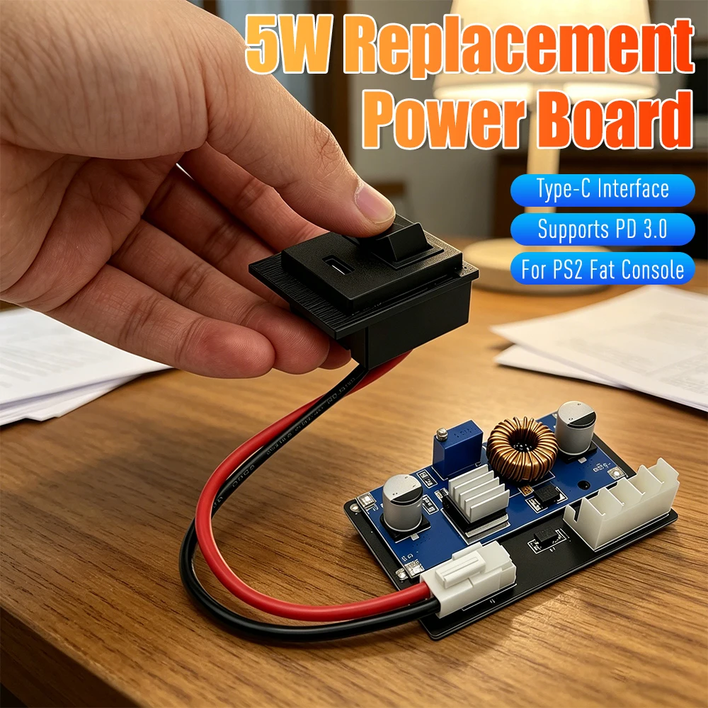

For PS2 5W PSU Module Type-C Interface Power Board Replacement Power Supply Boards Supports PD 3.0 For PS2 Fat Console Accessory
