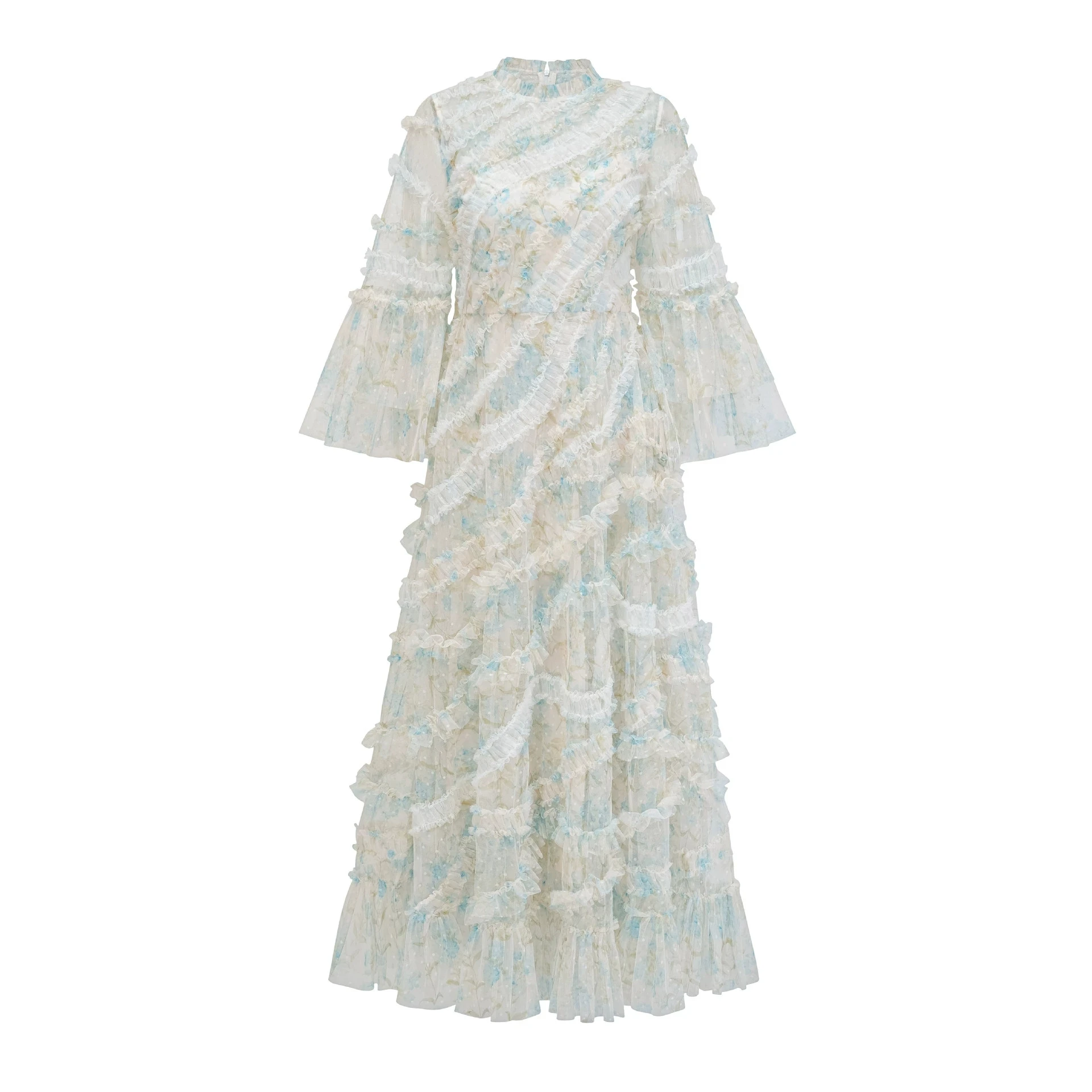 2025 moda europeia vestido de banquete saia longa em torno do pescoço malha emenda em camadas balanço magro dress-GZXX486