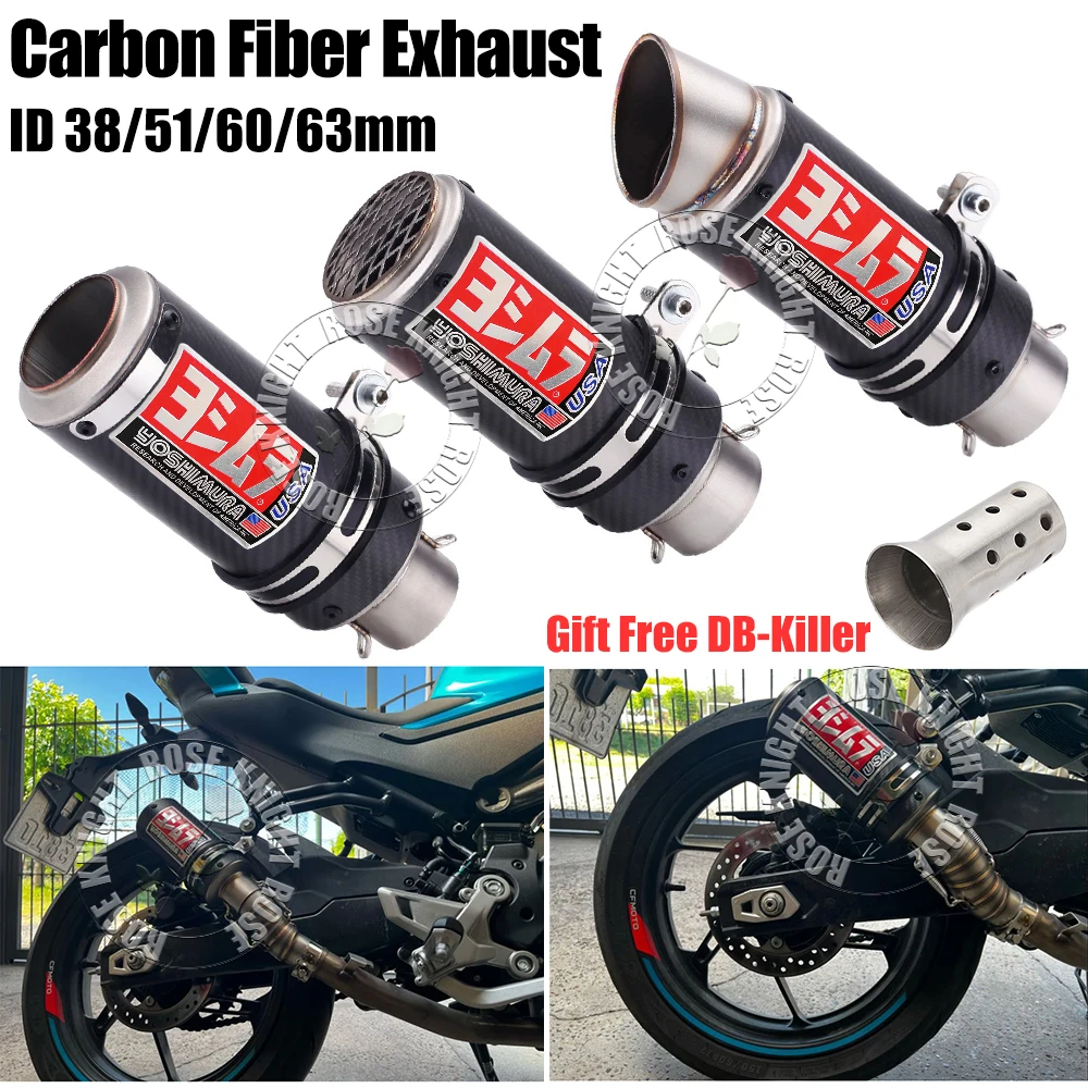 

38mm 51mm 60mm Yoshimura Carbon Fiber Motorcycle Exhaust Muffler Escape for Honda Kawasaki Yamaha Suzuki Exhaust Modified Parts