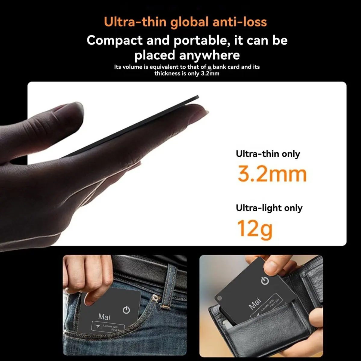 A48U Mini Wallet Tracker Card Wireless Charging Tracking Location Gps Locator Smart Tag Work with Find My