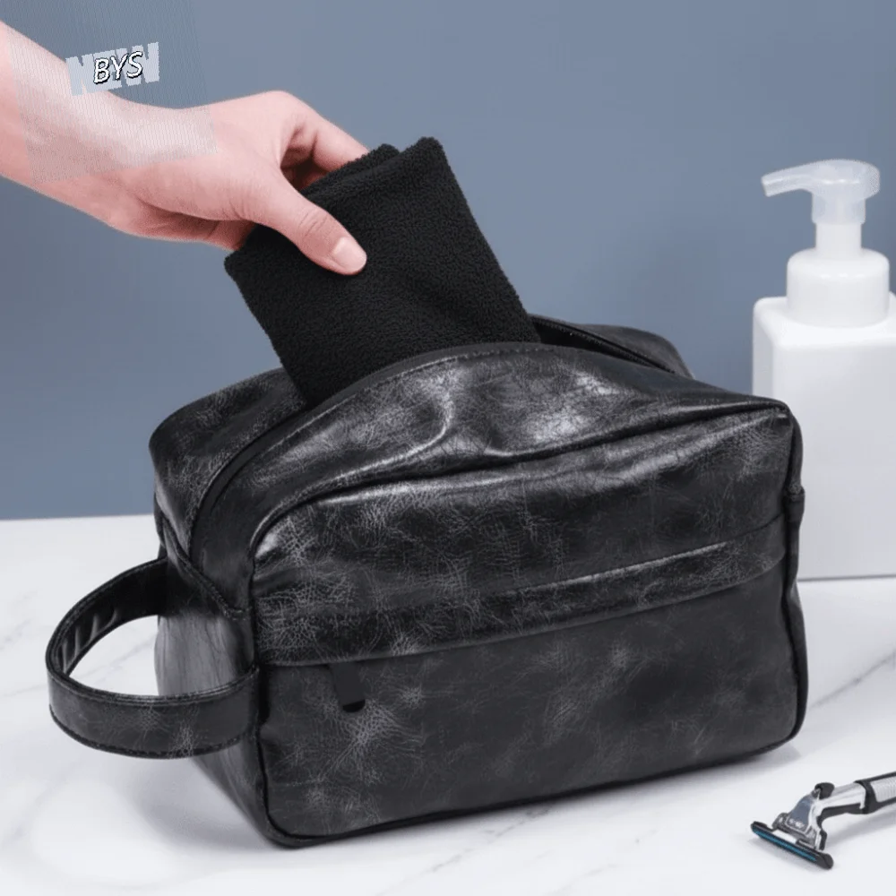 

Waterproof Men Toiletry Bag Large Capacity Portable Design Cosmetic Bag PU Leather Simple Storage Shaving Tools Organizer