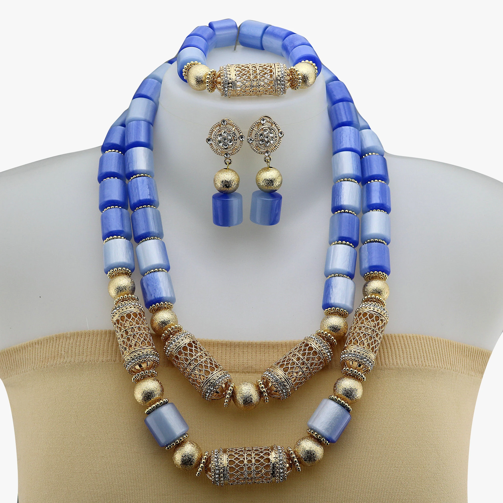 Nigeria New Wedding Couple Jewelry African Bride Marriage Necklace Resin Jewelry Set XK - 0741354