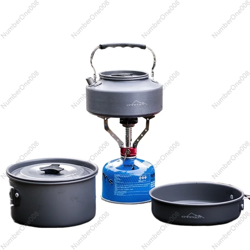 

Campout Camping Pot Set 1-3 People Camping Cookware Teapot Frying Pan Portable Stove Pot Set Free Tableware