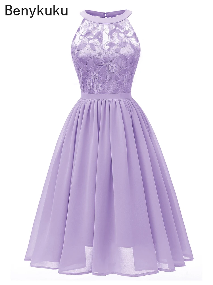 Sweet Lilac Lace Chiffon Pleated Dress Elegant High Waist Women Midi Dresses 2024 Summer Sleeveless Vintage Evening Party Dress