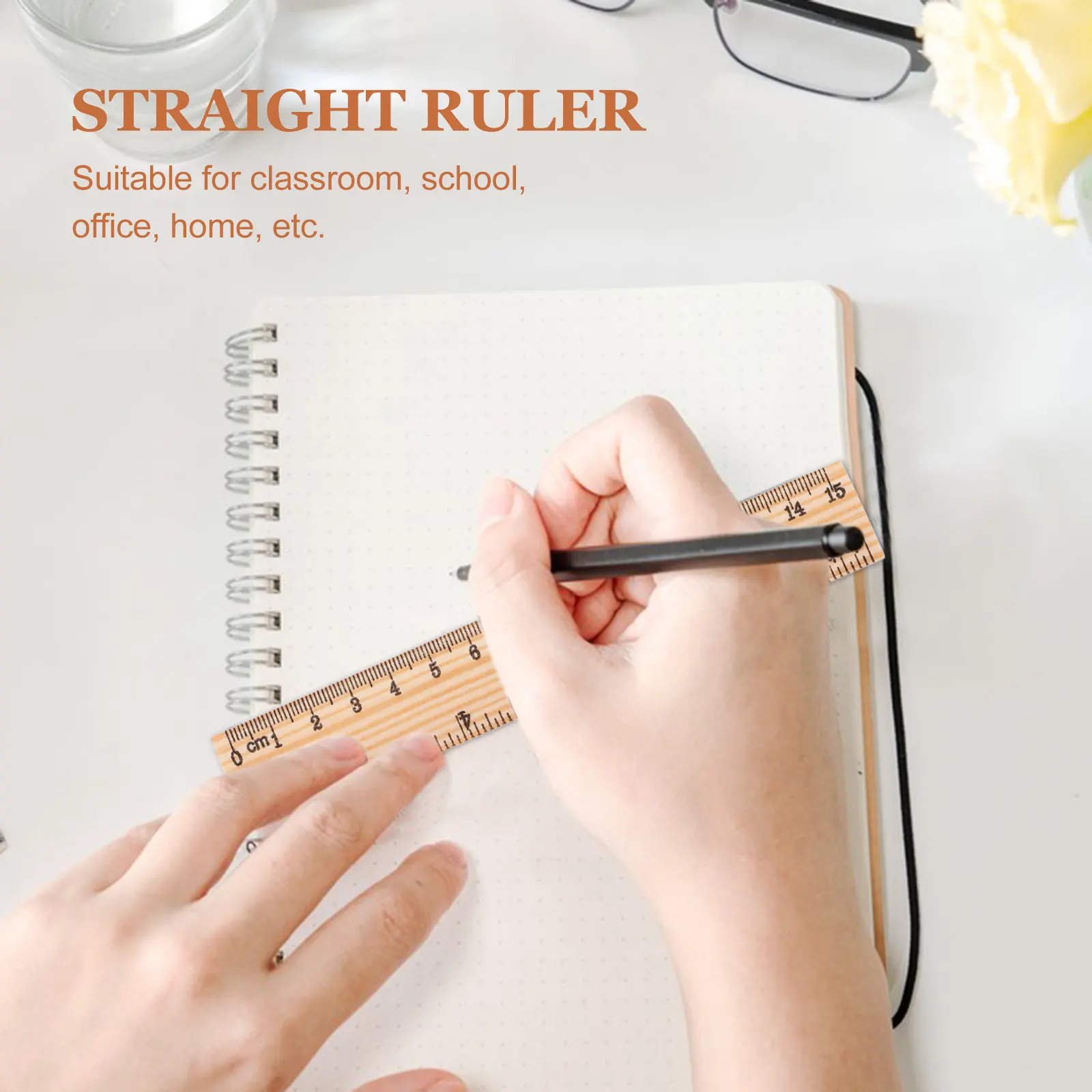 30Pcs 6 Inch 15Cm Wood Straight Ruler Training Aid Precision Measuring Tool for Math Learning Drafting Design Education