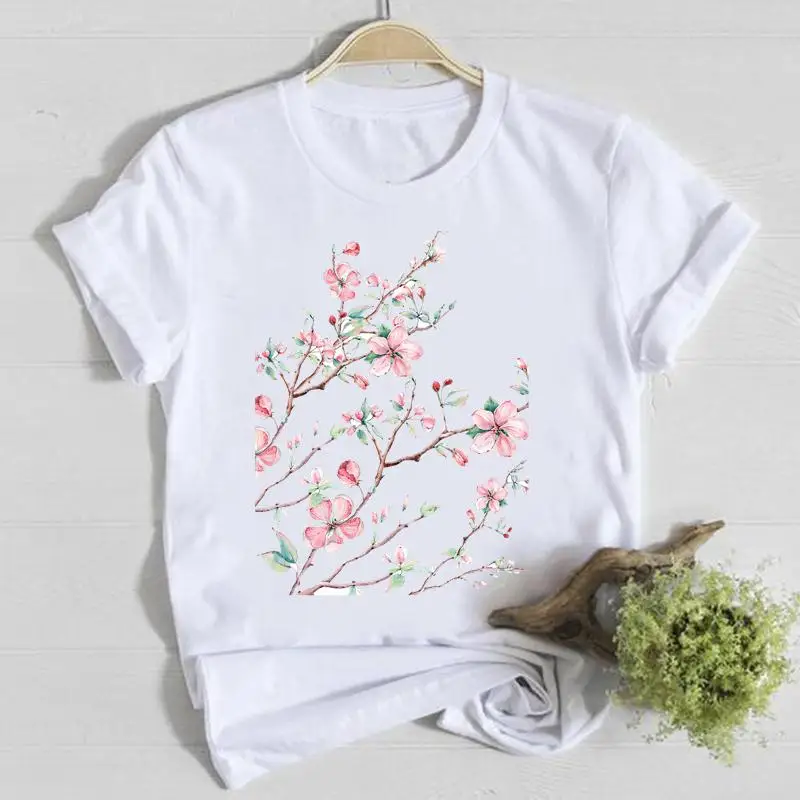 Flower Spring O-neck Tee Top Shirt Lady Clothes Fashion Tshirt Summer Female T Women Short Sleeve Casual Graphic T-shirts - Image 4