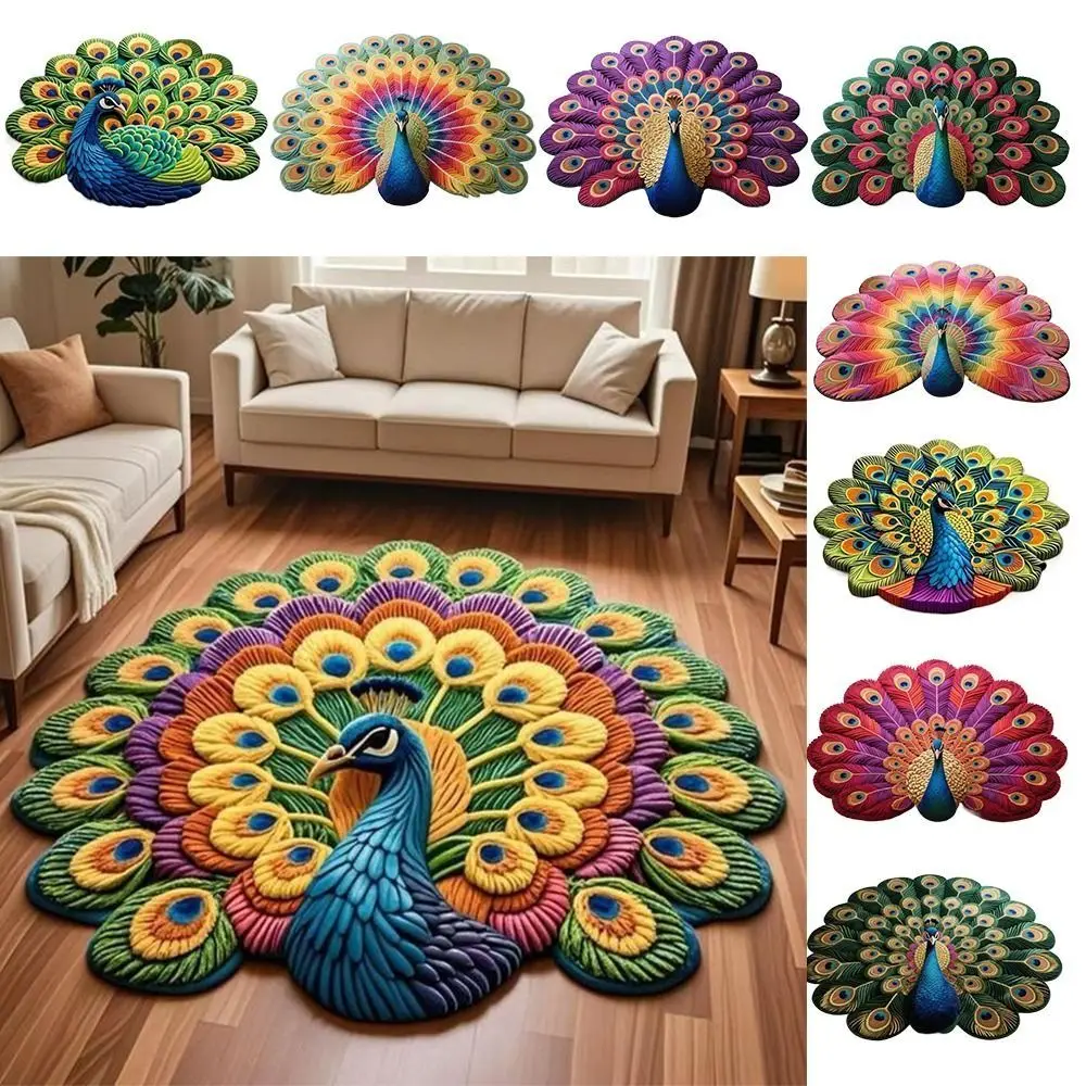 Special-shaped Peacock Carpet Non-slip Soft Peacock Mat 40x40cm/60x60cm/80x80cm/100x100cm Absorbent Bathroom Floor Mat