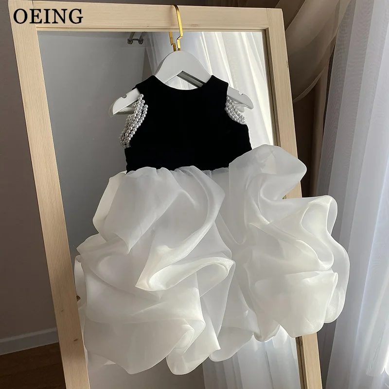

OEING Cute A-Line Flower Girl Dresses Princess Red Mini Ruched Ruffle Wedding Party Dress Pearls Birthday Dress Customized