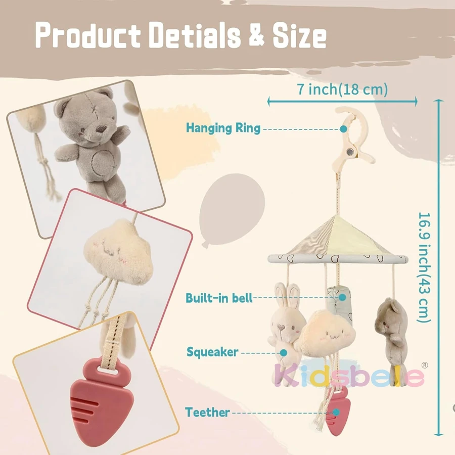 Baby Activity Hanging Toys with Squeak Sound 3D Rabbit Bear Doll Baby Stroller Car Seat Toy