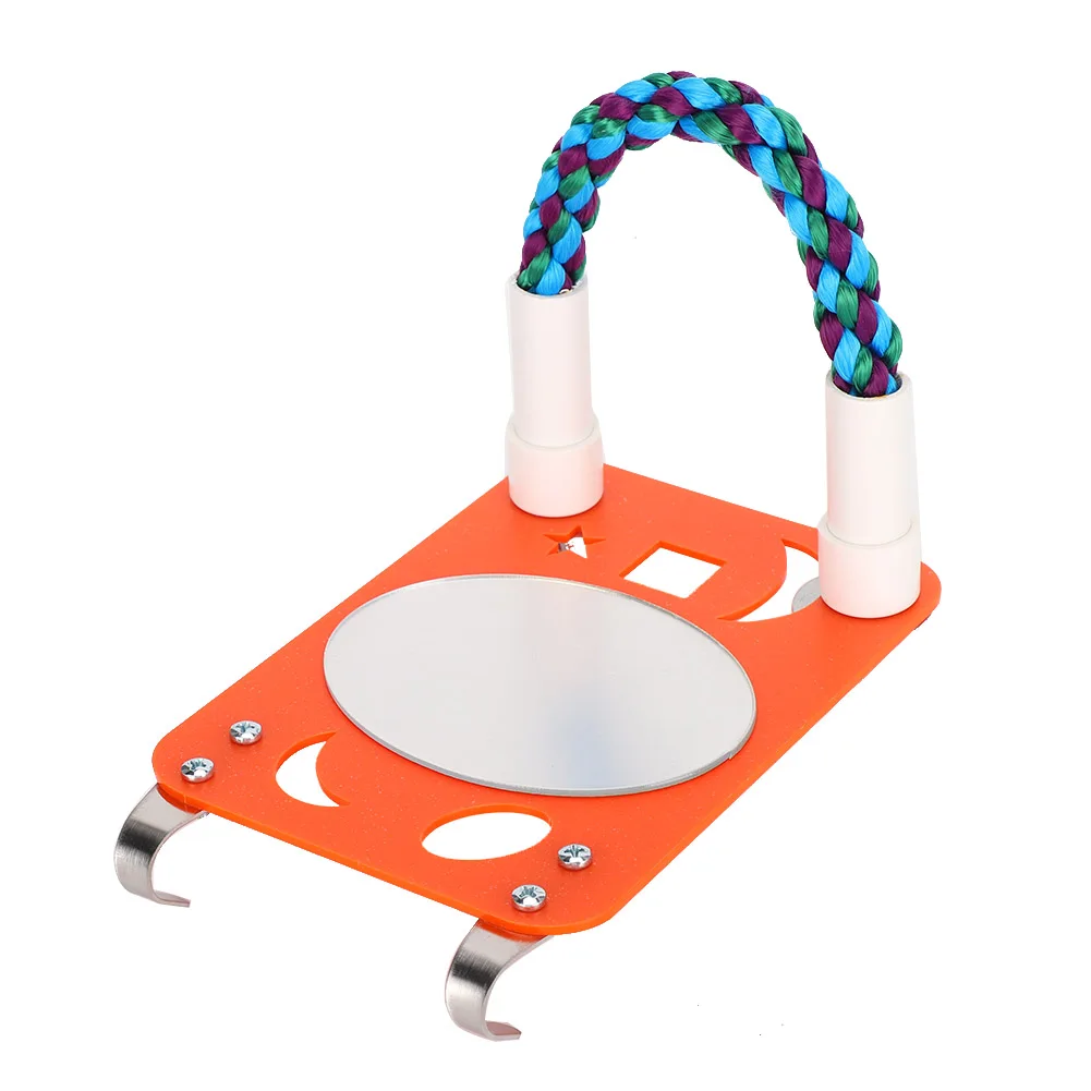 

Parrot Biting Chewing Toy Cotton Rope Stand with Large Plastic Mirror Oval Orange, Size 12.8x14x20cm, Mirror 11x8.3cm, Weight