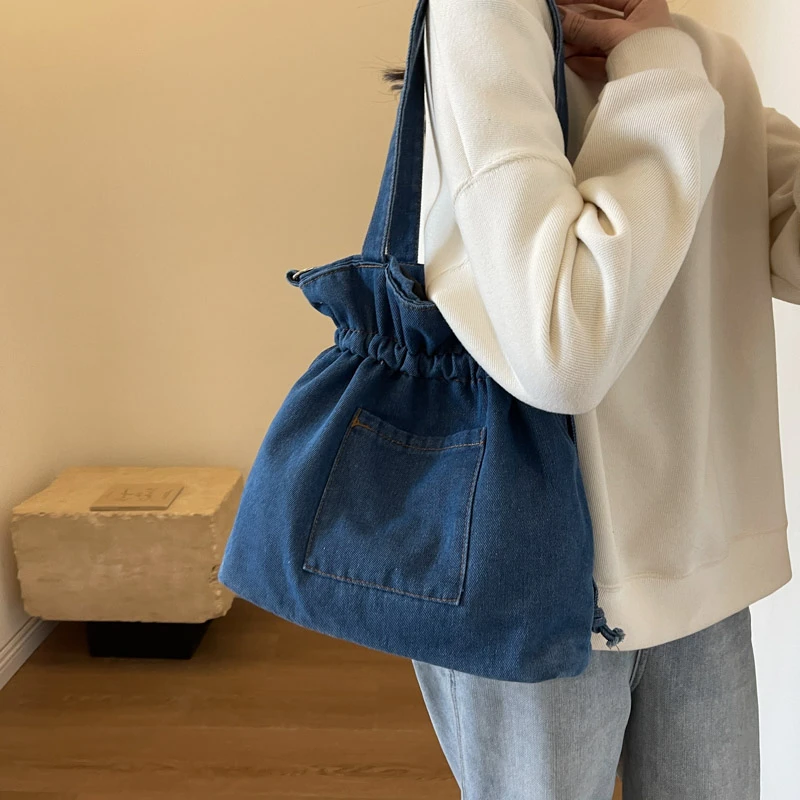 Denim Sewing Thread Women\'s Shoulder Bags Ladies Bags on Sale 2024 High Quality New Solid Composite Bag Hasp Bolsas Femininas