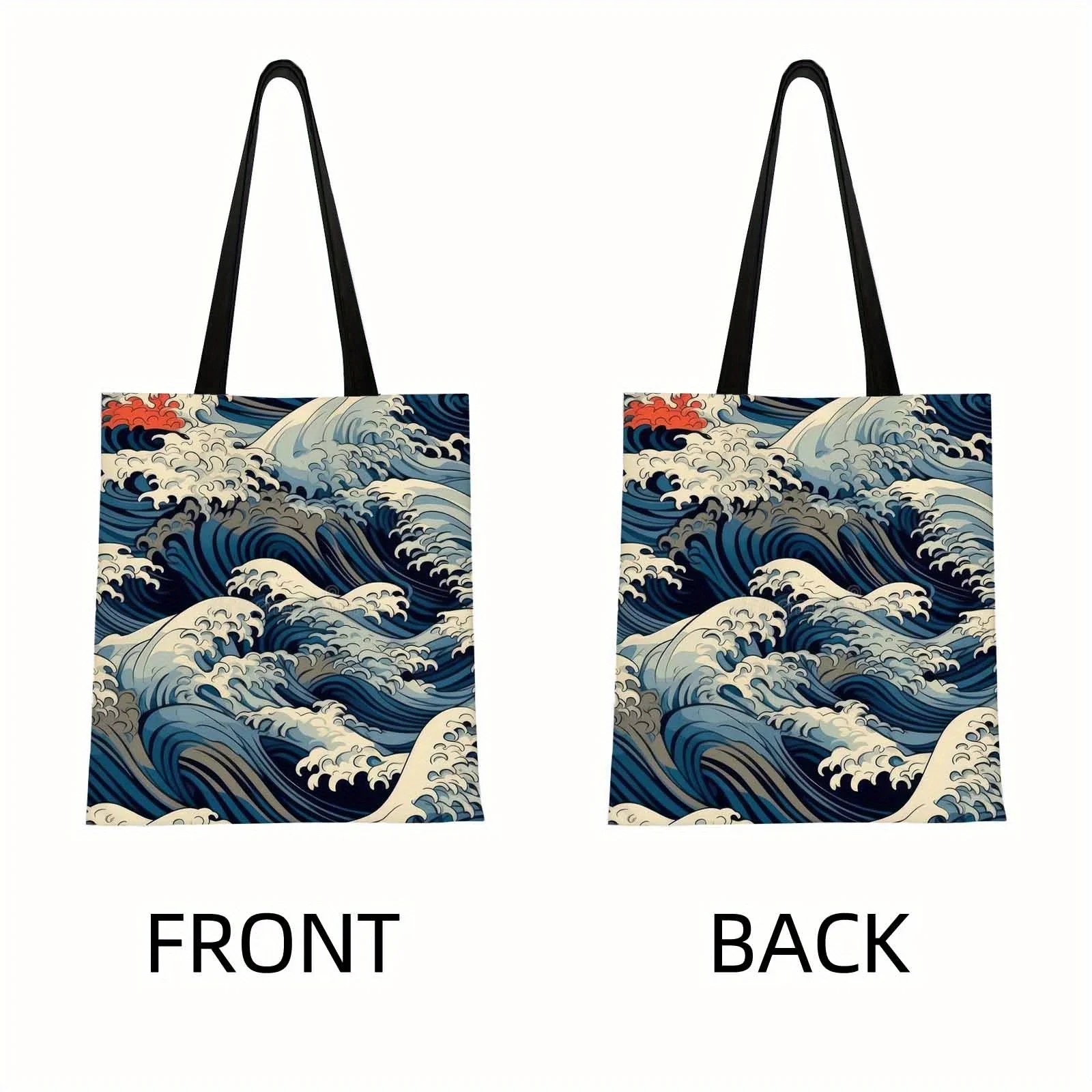 

A Tote Bag Featuring The Great Wave, Inspired by Japanese Art, Perfect for Outdoor Picnics And Shopping