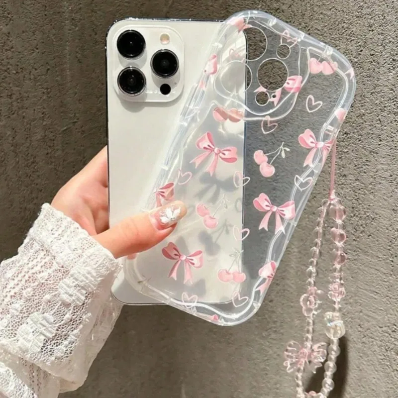 Rosa Schleife Niedliche Transparente Handyhülle für Samsung Galaxy A16 A17 A15 4G A07 S25 S26 Ultra S24 S23 Plus A06 5G mit Schleifenband-Abdeckung – Detail 5