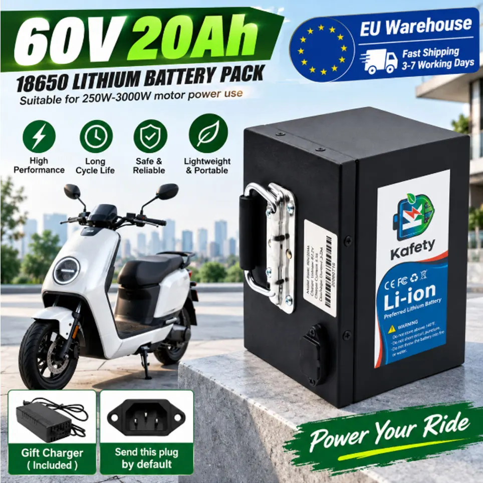 Akumulator litowy 60V 20Ah 18650, różne opcje pojemności, do silników ≤3000W, skuterów elektrycznych, rowerów elektrycznych, motocykli. Akumulator litowo-jonowy z systemem ochrony BMS. Dostępny w
