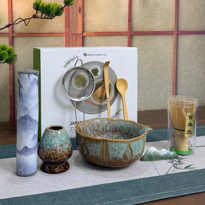 

Набор матча ручной работы, 8 шт., форма лепестка, смена печи, глазурованная чаша, препятствующий венчик, инструменты, полный набор для церемонии, коллекция для любителей матча