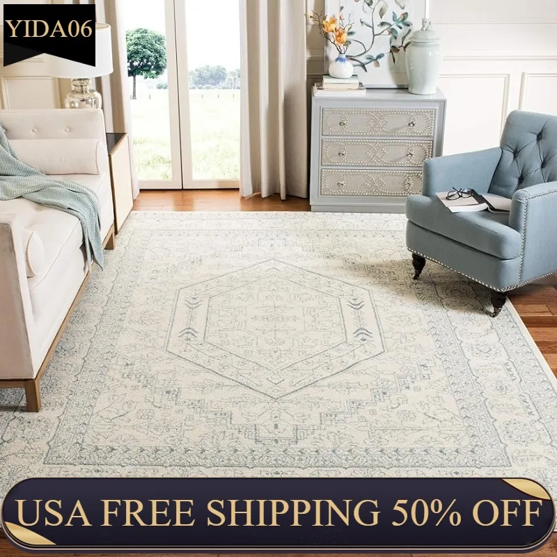 SAFAVIEH Adirondack Collection Area Rug - 8' x 10', Ivory & Slate, Oriental Medallion Design, Non-Shedding & Easy Care,