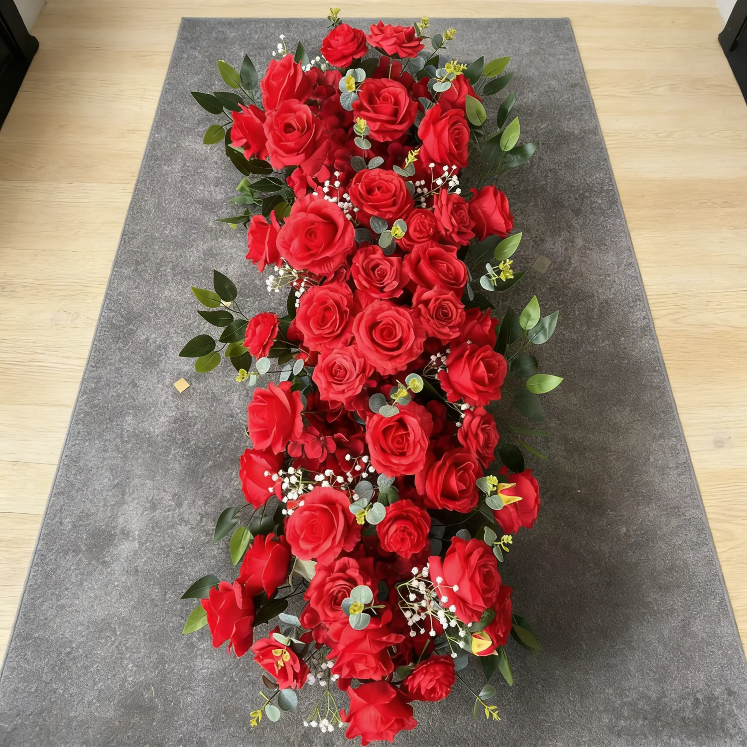 Kunstmatige Runner Bloem Rij Bruiloft Arrangement Decoratie Bloemen Achtergrond Rekwisieten Tafel Bloem Runner Evenement Feest Bloemen Decor