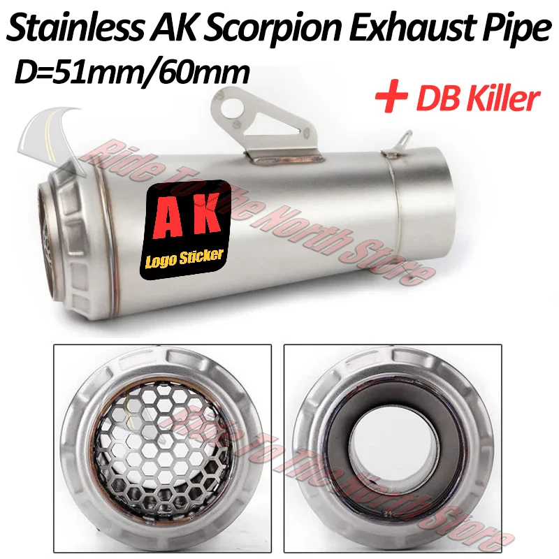 

5160mm Universal GP AK Exhaust Muffler Escape For kawasaki250/300 Z650 ZX6R R3/R6/R25 MT07/MT10 Etc Modified Performance Upgrade