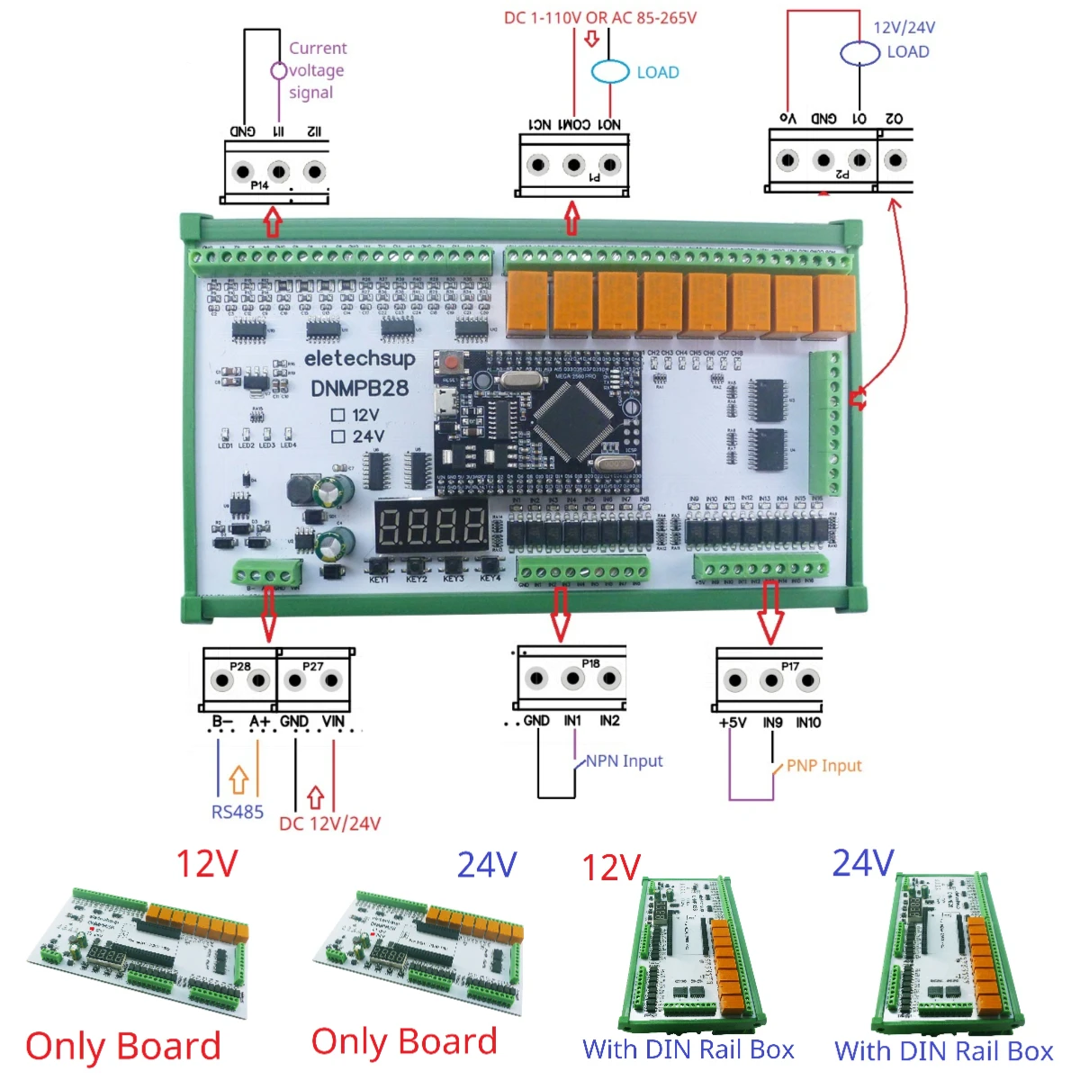 

DC 12/24V Multifunction MEGA2560 Pro Expanding Board Current Voltage ADC Collection NPN PNP Isolated DI Relay Mos DO for Arduino