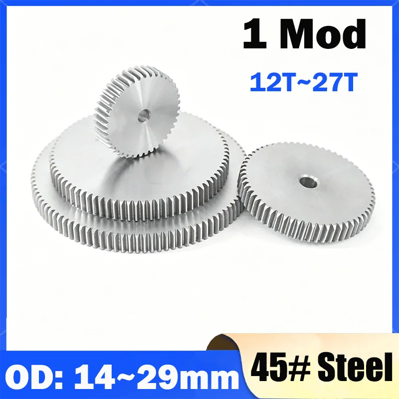 1Pcs 1 Mod Spur Gears 45# Steel 12 13 14 15 16 17 18 19 20 21 22 23 24 25 26 27 Teeth Thickness 10mm Transmission Gear For CNC