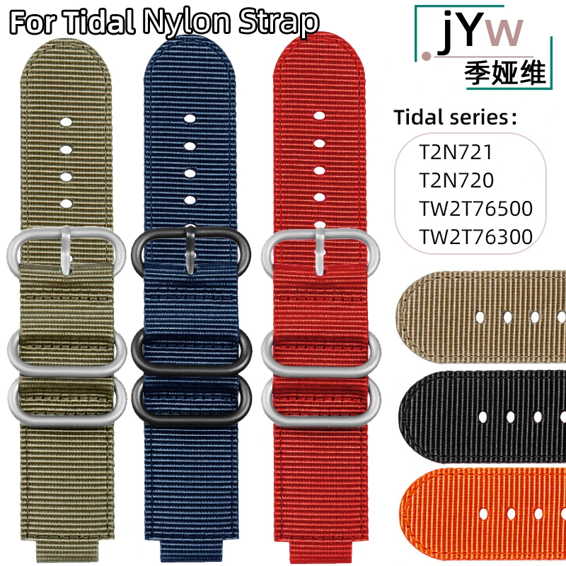 24*16mm Convex Metal ring nylon Watchband For TIMEX Tidal T2N721 T2N720 TW2T76500 TW2T76300 Sport breathable Canvas Watch Strap