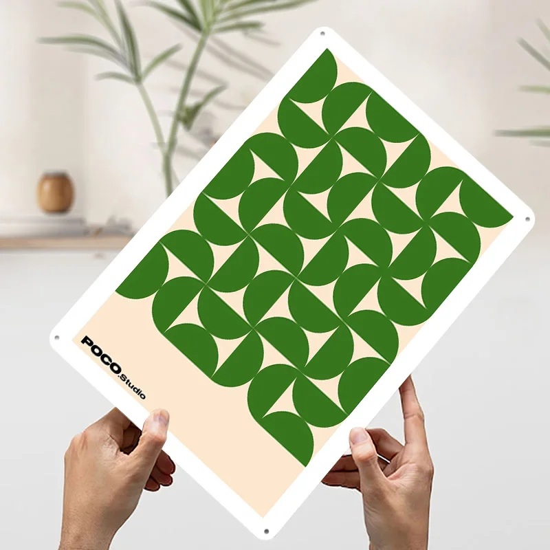 الأخضر نمط هندسي الفن طباعة المعادن المشارك تين علامات جدار الفن ركن القهوة مخصص علامة معدنية للديكور المنزل الداخلي