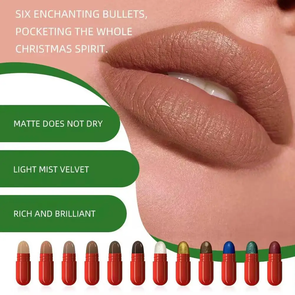 Ensemble de rouges à lèvres capsules chaudes de noël, 12 pièces, ombre à paupières, brume mate, velours, facile à colorer, adapté au maquillage quotidien