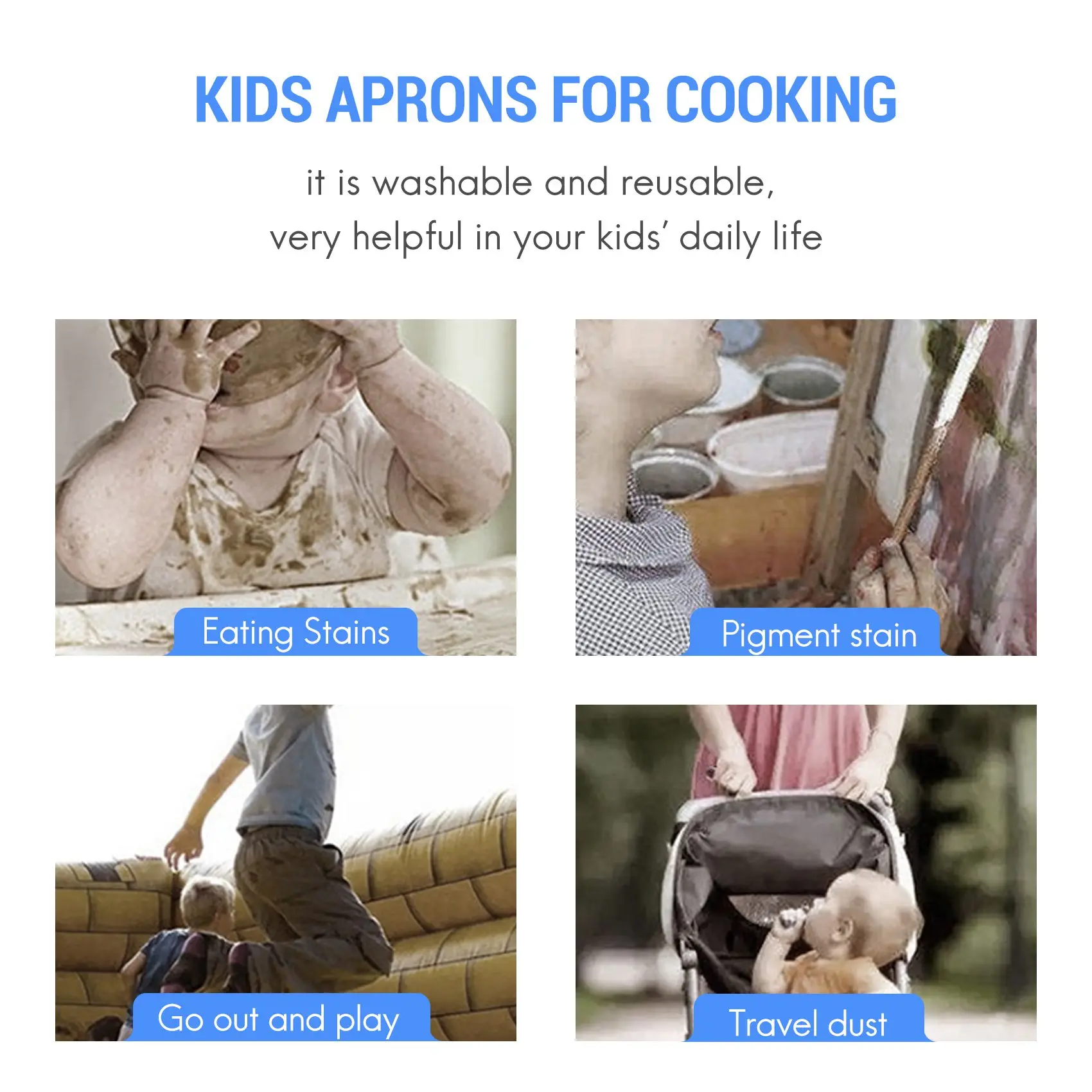 

SHAI 6-Piece Children's Apron and Chef Hat Set Adjustable Children's Kitchen Apron for Cooking and Painting