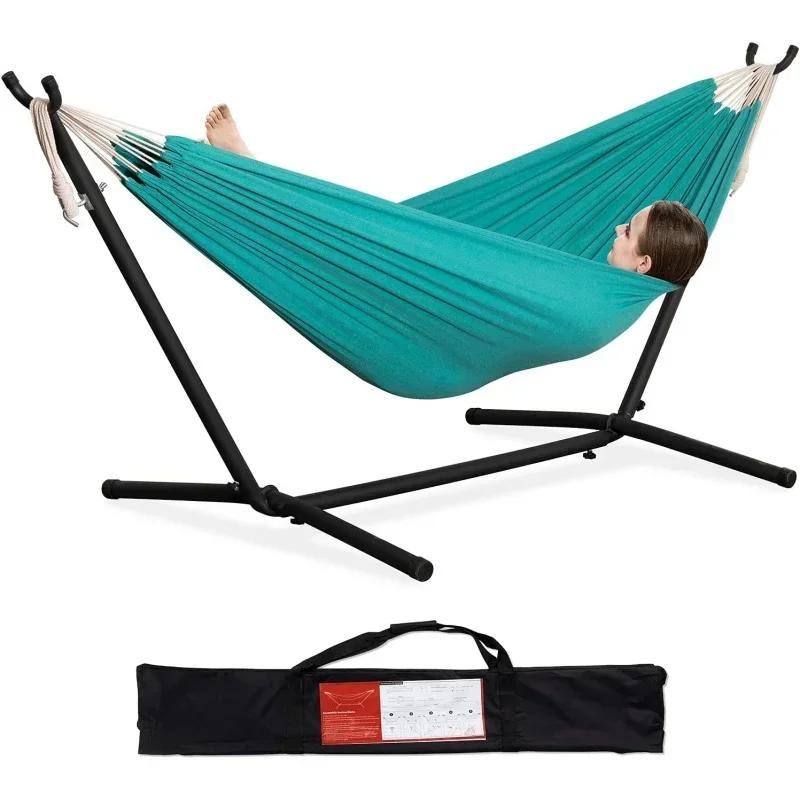 Double Hammock with Space Saving Steel Stand 2 Person Heavy Duty Garden Yard Outdoor 450lb Capacity Hammocks and Portable Carryi