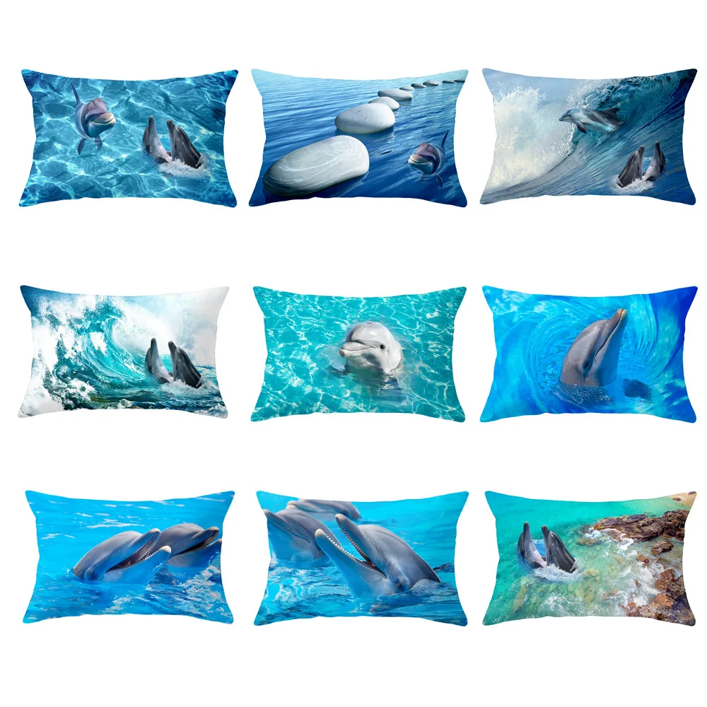 

Decorative Pillow Case Dolphin Ocean Waist Sofa Cushion Cover Car Office Home Decoration