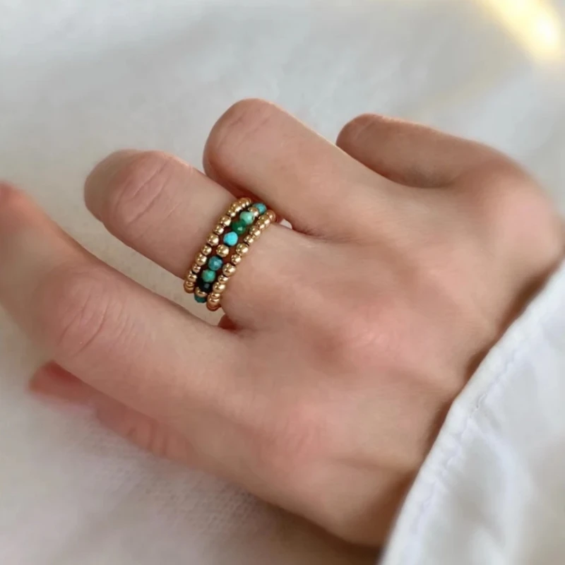 CCGOOD 3pcs Gold Tone Adjustable Stacking Bands Ring Set for Women Delicate Micro Bead Signature Jewelry Gift