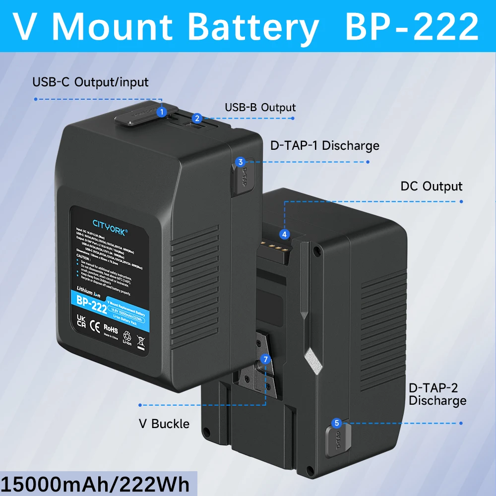 BP-222Wh 15000mAh Mini V Mount Battery V-Lock Battery BP-222 rechargeable lithium battery for Sony Cameras HDCAM  XDCAM