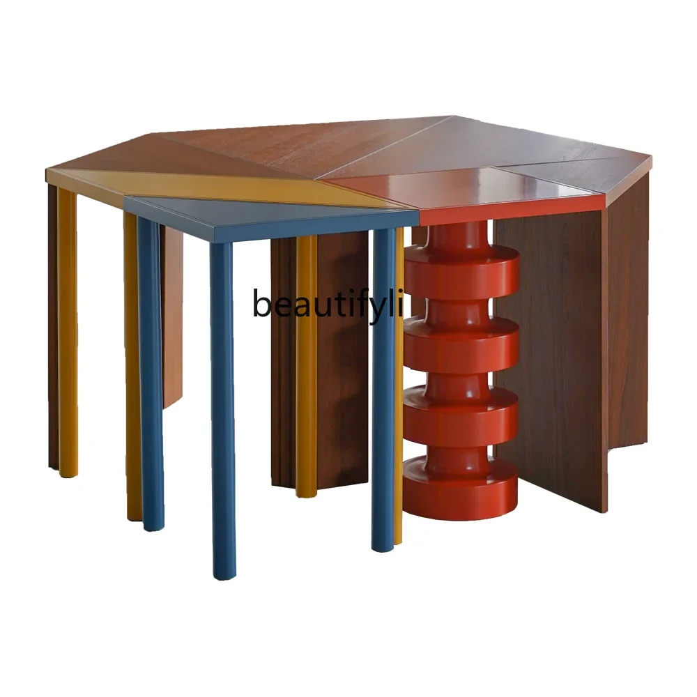 Medieval, solid wood color matching tangram modular table creative niche interesting designer furniture